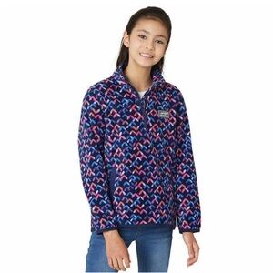 Eddie Bauer Youth Girl Blue Purple Geometric Quest Fleece 1/4 Zip Pullover NWT L